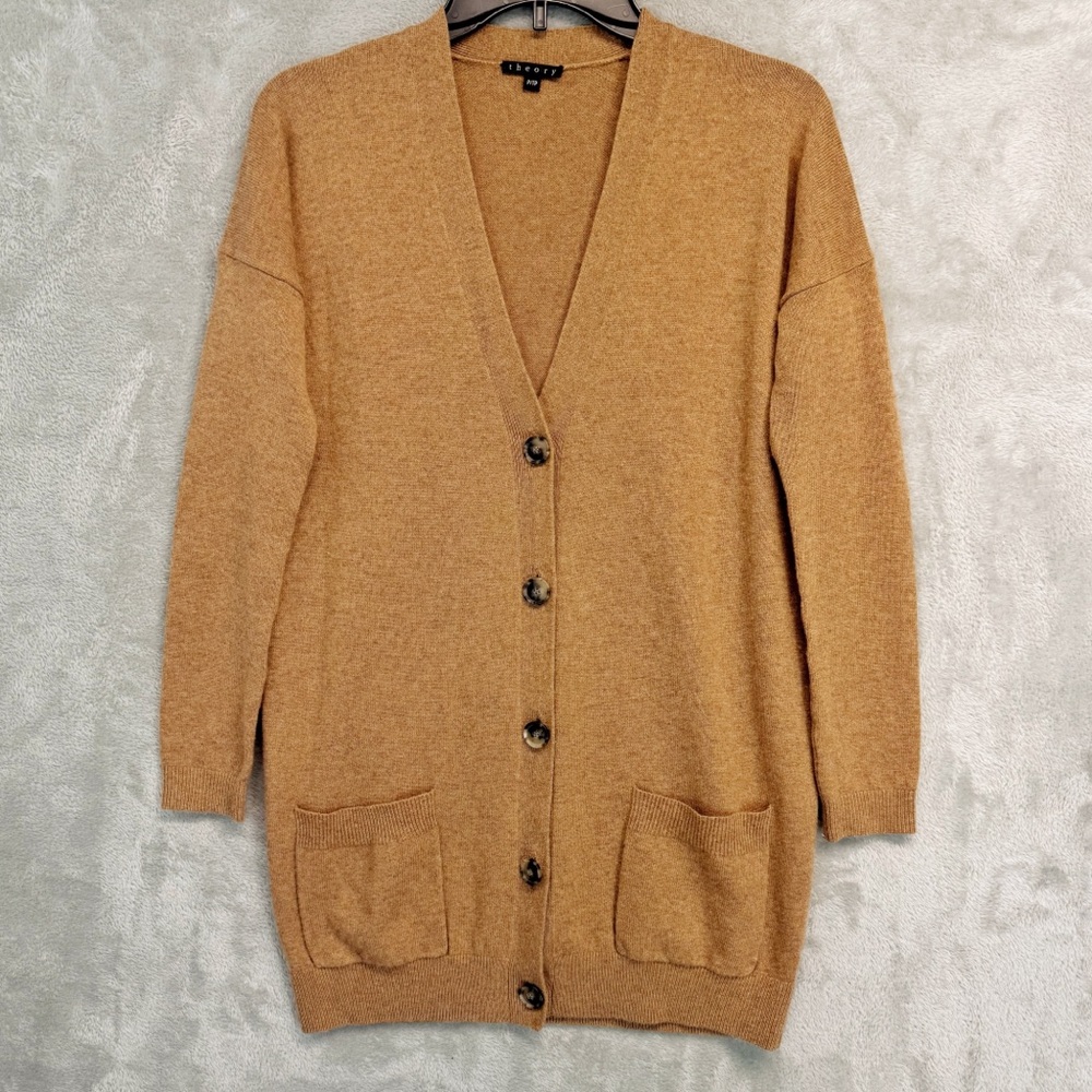 Theory Cashmere Long Grandpa Style Camel Cardigan Size TP
